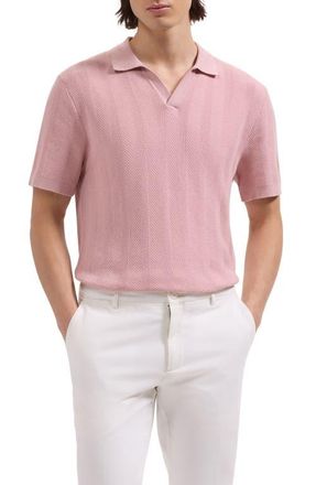 Bugatchi Johnny Collar Basket Stitch Cotton Blend Short Sleeve Sweater in Dusty Pink at Nordstrom, Size Xx-Large