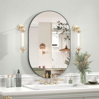 OEM Espejo Ovalado, Espejo De Ba&ntilde;o Ovalado De 40 X 60 Cm, Marco De Metal, Espejo De Pared &Uacute;nico, Espejo De Tocador Negro Para Sala De Estar, Ba&ntilde;o, Dormito