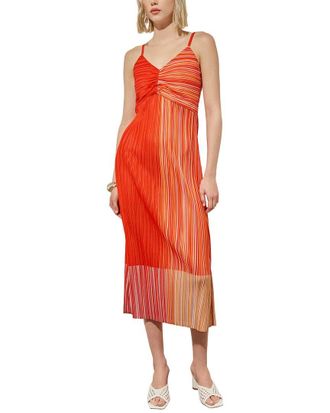Ming Wang Fine Pleat Crepe De Chine Dress