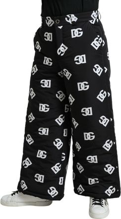 Dolce & Gabbana Mens Black Logo Dg Print Wide Leg Pants And White Nylon