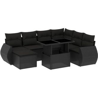 vidaXL Set De Sof&aacute;s De Jard&iacute;n 8 Piezas Y Cojines Rat&aacute;n Sint&eacute;tico Negro Vidaxl
