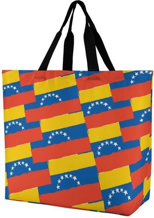 Generic Venezuela Flag Or Banner Reusable Shopping Bags One Shoulder Grocery Tote Bag Waterproof Big Purse for Work Travel