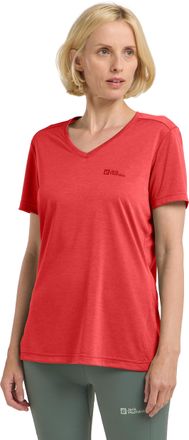 Jack Wolfskin T-Shirt JACK WOLFSKIN 0, Damen, Gr. XS, rot (vibrant, rot), Obermaterial: 100% Polyester, normal, V-Ausschnitt, Shirts T-Shirt