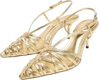 Generic Women Gold High Heel Sandals Summer Sexy Strap Spaghetti Pointed Toe Party Dress Shoes