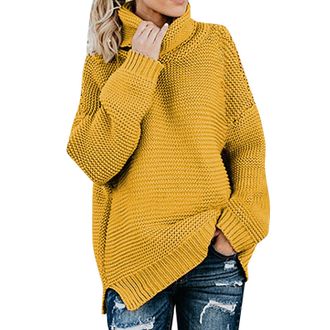 Generic Ladies Jumpers Size 14 Long Sleeve Turtleneck Sweatshirt Loose Chunky Knitted Jumper Tops Casual Warm Knitwear Pullover Ladies Lightweight Jumpers Cab