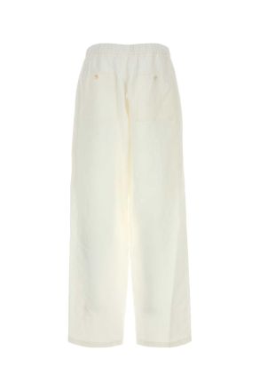 Jil Sander Mens White Linen Cargo Pant Latte Exterior: Viscose Pantaloni