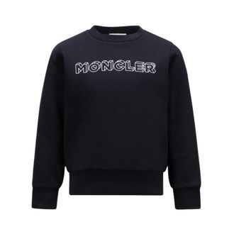 Moncler Knit Texture Logo Print Crewneck Sweatshirt - male - Moncler - Kids Sweatshirts - Blue - 10 Y - Kids