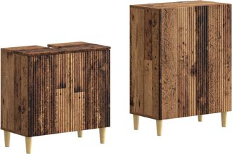 vidaXL Juego De Gabinete De Ba&ntilde;o De 2 Piezas Arnhem Madera Envejecida Vidaxl