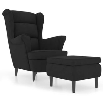 vidaXL Sill&oacute;n Orejero Y Taburete De Terciopelo Azul Vidaxl