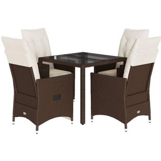 vidaXL Set Comedor De Jard&iacute;n 5 Piezas Y Cojines Rat&aacute;n Sint&eacute;tico Marr&oacute;n Vidaxl