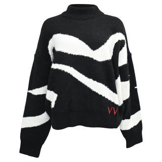 Victoria Beckham Intarsia-Knit Turtleneck Sweater in Black and White Polyamide