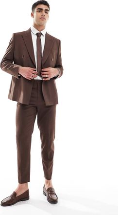 Asos Giacca da abito doppiopetto slim fit marrone