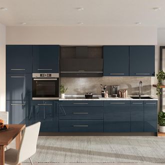 Vicco Mueble De Cocina Fame-line, Azul Oscuro Alto Brillo/antracita, 340 Cm, Et M&aacute;rmol, Vicco