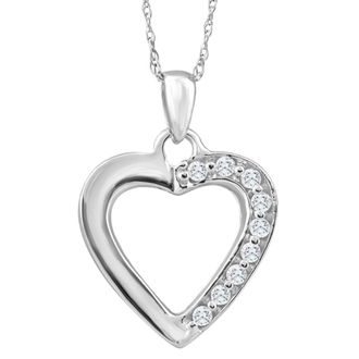 Pompeii3 10K White Gold 1/10Ct TW Diamond Small Heart Pendant Necklace 1 Tall