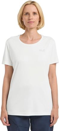 Jack Wolfskin T-Shirt JACK WOLFSKIN TECH T W, Damen, Gr. L (42/44), weiss (starkwei&szlig;), Obermaterial: 100% POLYESTER, Shirts T-Shirt