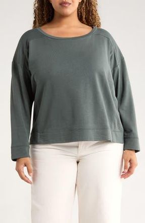 Eileen Fisher Ballet Neck Boxy Organic Cotton Terry Top in Everglade at Nordstrom Rack, Size 1X