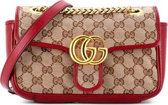 Gucci GG Marmont Flap Bag Diagonal Quilted GG Canvas with Leather Mini crossbody bag - Bruin