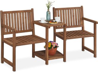 Relaxdays Banco Jard&iacute;n Con Mesa Integrada, 2 Plazas, Asiento Exterior Madera, Balc&oacute;n Y Terraza, 86x161x61 Cm, Marr&oacute;n - Relaxdays