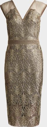 Tadashi Shoji Sequined Lace Knee-Length Dress