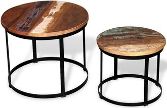 vidaXL Two Piece Coffee Table Set Solid Reclaimed Wood Round 19.7, 244007