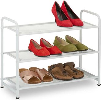 Relaxdays Relaxdays Shoe Rack, Organiser with 3 Levels, 6 Pairs of Shoes, HWD: 48 x 60 x 25 cm, Metal, Hallway Storage, White