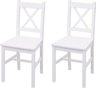 Hhg Hhg - Juego De 2 Sillas De Comedor 467, Sill&oacute;n Silla De Cocina, Madera Maciza Casa De Campo, Blanco