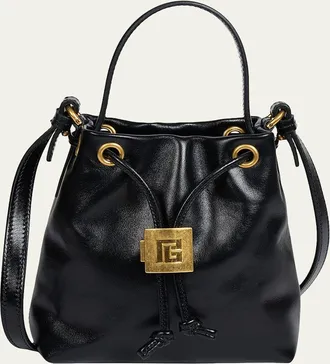 Balmain Pulse Leather Drawstring Bucket Bag