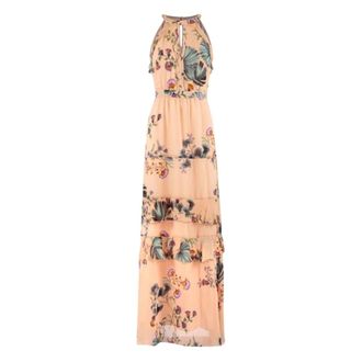 Nenette Lange jurk met ruches en botanische print - Dames - Maxi kleedjes - Veelkleurig - L - Kleedjes
