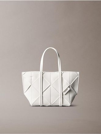 Calvin Klein Womens Woven Mini Tote Crossbody Bag - White