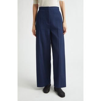 EENK Side Tuck Cotton Blend Jacquard Knit Wide Leg Pants in Navy at Nordstrom, Size X-Small