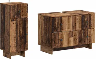 vidaXL Juego De Gabinete De Ba&ntilde;o De 2 Piezas Ede Madera Envejecida Vidaxl