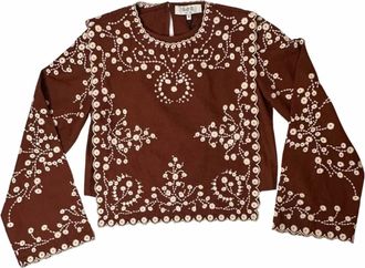 Sea New York Womens Frances Long Sleeve Embroidered Top In Brown
