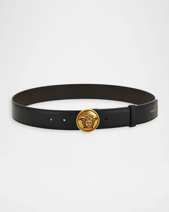 Versace Men & apos;s Leather Medusa-Buckle Belt