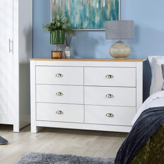 Home Source Industries Home Source - Chest of 6 Drawers White Wooden Bedroom Home Furniture Clothing Storage Unit