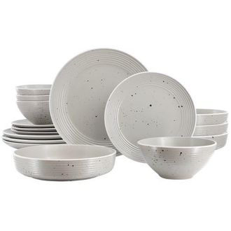 Elama Emilia 16 Piece Double Bowl Stoneware Dinnerware Set in Light Gray at Nordstrom