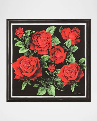 Dolce & Gabbana Rose-Print Silk Twill Scarf