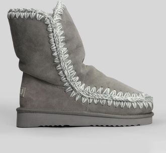 Mou Eskimo 24 Low Heels Ankle Boots In Grey Suede