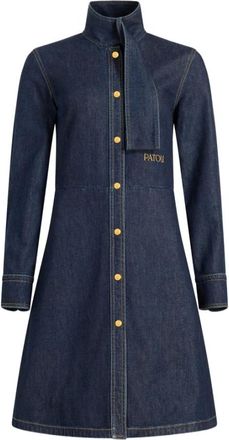 Patou Shirt Dresses, female, Blue, S, Denim A-line Dress with Scarf Collar