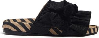 La DoubleJ Pimento Slide - Spring Tweed Sandalen met Voetbed - Dames - Sandalen - Zwart - 36 EU - Tweed - Schoenen