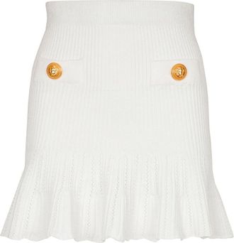 Balmain Ladies Blanc Peplum-Hem Knitted Mini Skirt, Brand Size 40 ( US Size 8 )
