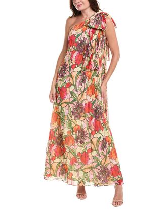 Badgley Mischka Pleated One-Shoulder Gown