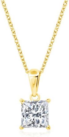 Crislu Princess Cut Cubic Zirconia Pendant Necklace in 18Kyg/Clear Stone at Nordstrom, Size 16