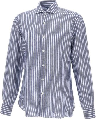 Barba Dandylife Gestreept Linnen Overhemd - Heren - Casual Overhemden - Blauw - 4XL - Linnen - Overhemden