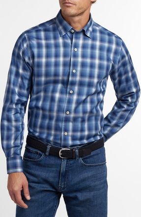 David Donahue Ombr&eacute; Twill Check Sport Shirt in Navy/Blue at Nordstrom, Size Xx-Large