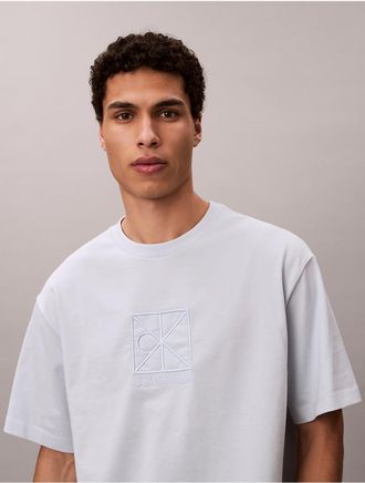 Calvin Klein Mens Emblem Logo Graphic Relaxed T-Shirt - Blue - 2XL