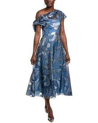 Lela Rose Evelyn Metallic Floral Fil Coupe Silk-Blend Gown