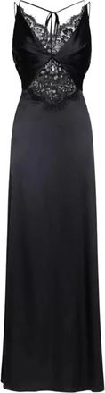 Simona Corsellini Zwarte Kant Lange Jurk - Dames - Maxi kleedjes - Zwart - L - Polyester - Kleedjes
