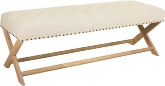 Wanderlust Deco Banqueta tapizada de madera de caucho, algod&oacute;n/lino beige