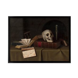 Artery8 William Michael Harnett Memento Mori Framed Canvas Wall Art Print in Brown | Size: W24 x H32