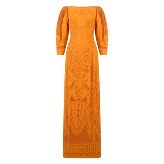 Alberta Ferretti Long Lace Dress - female - Alberta Ferretti - Maxi Dresses - Orange - S - Dresses